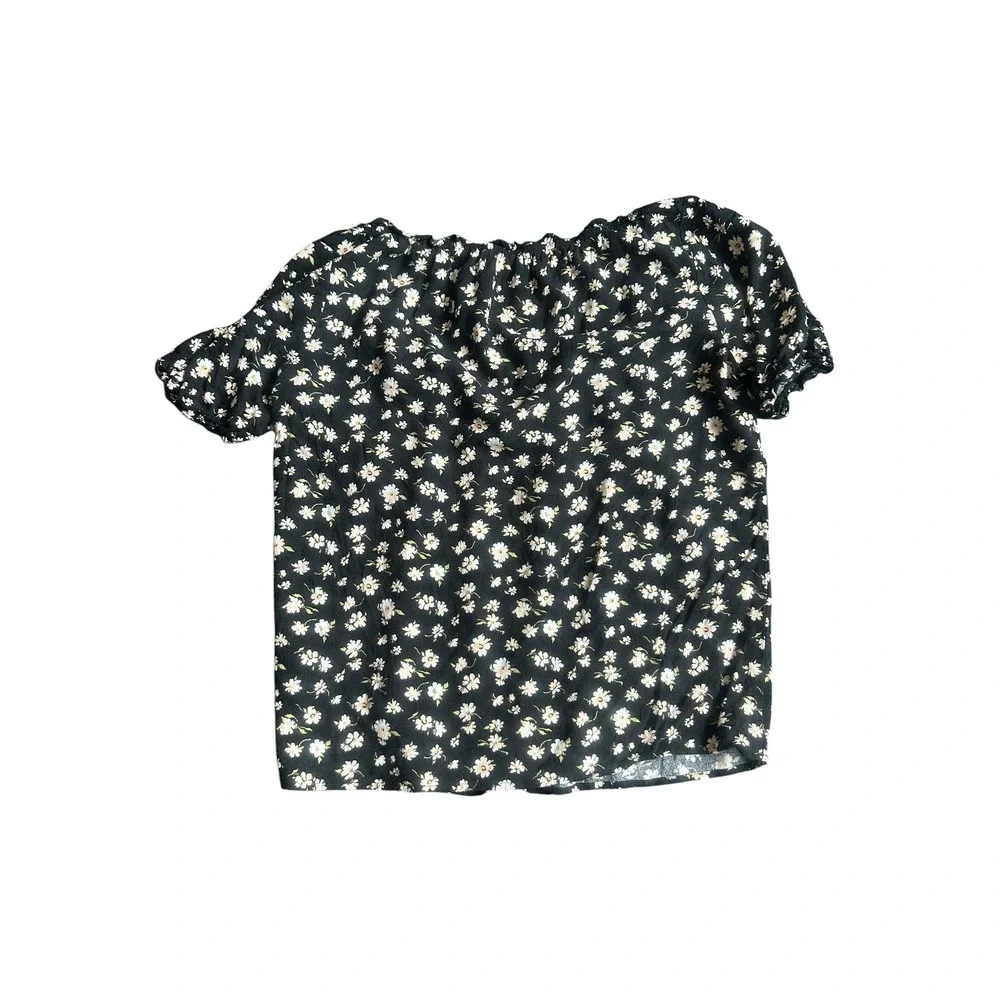 Reformation Cheyanne Top Haley Black Floral Puff Sleeve Scoop Neck Blouse Small